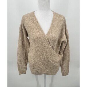 Babaton The Group Bambini Faux Wrap Sweater Size S Tan Relaxed Fit Alpaca Blend